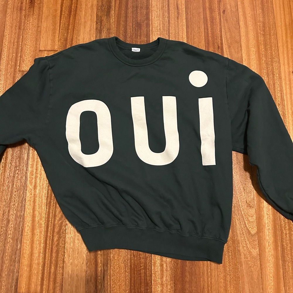 Clare V Oui Sweatshirt Green Crewneck Made in USA Womens Size Medium Casual